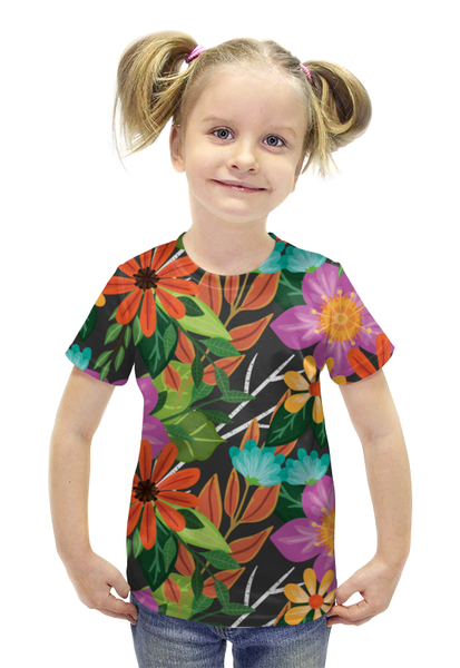 Заказать детскую футболку в Москве. Футболка с полной запечаткой для девочек  flowers   от THE_NISE  - готовые дизайны и нанесение принтов.