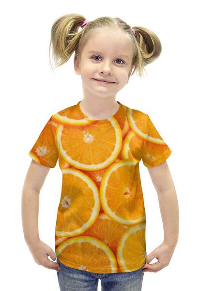 Заказать детскую футболку в Москве. Футболка с полной запечаткой для девочек Апельсины от Виктор Гришин - готовые дизайны и нанесение принтов.