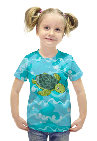 Заказать детскую футболку в Москве. Футболка с полной запечаткой для девочек Черепаха от nadegda - готовые дизайны и нанесение принтов.