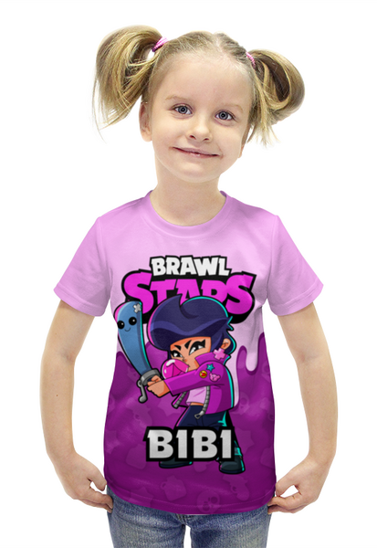Заказать детскую футболку в Москве. Футболка с полной запечаткой для девочек BRAWL STARS BIBI от geekbox - готовые дизайны и нанесение принтов.