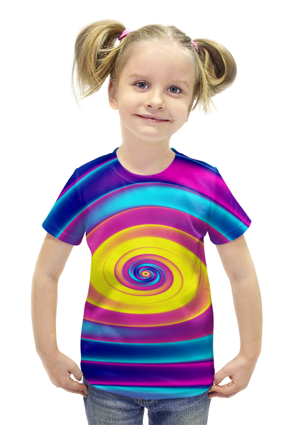 Заказать детскую футболку в Москве. Футболка с полной запечаткой для девочек Радуга абстракт от PrintArtist - готовые дизайны и нанесение принтов.