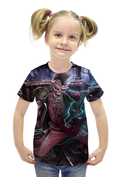 Заказать детскую футболку в Москве. Футболка с полной запечаткой для девочек Зомби рокер от Серега Шнайдер - готовые дизайны и нанесение принтов.