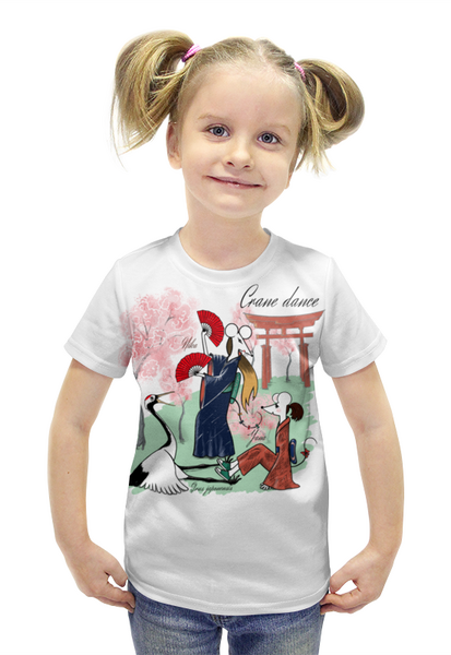 Заказать детскую футболку в Москве. Футболка с полной запечаткой для девочек CRANE DANCE от ELENA ZHARINOVA - готовые дизайны и нанесение принтов.