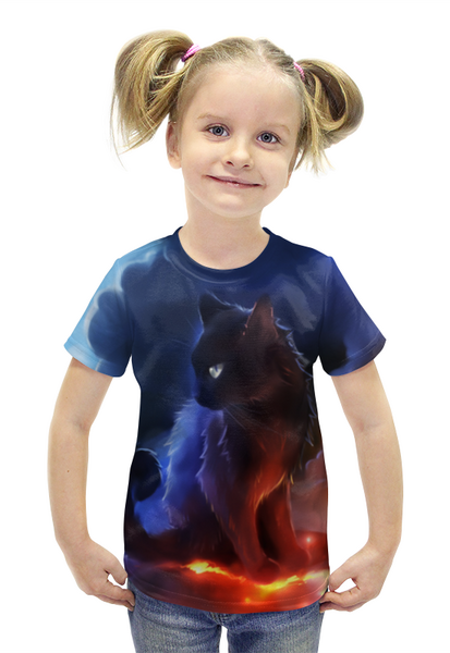 Заказать детскую футболку в Москве. Футболка с полной запечаткой для девочек Кошка от THE_NISE  - готовые дизайны и нанесение принтов.