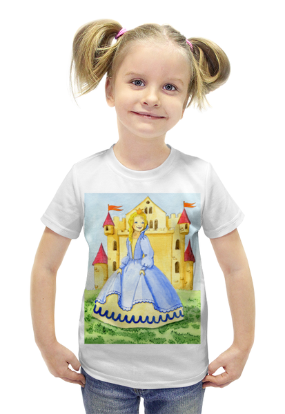 Заказать детскую футболку в Москве. Футболка с полной запечаткой для девочек Счастливая принцесса и ее замок от Нина Вольнева - готовые дизайны и нанесение принтов.