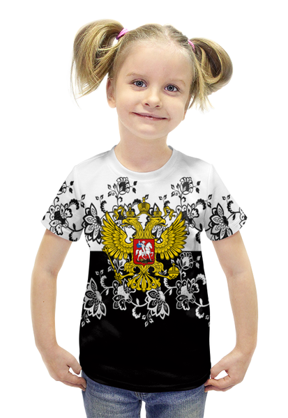 Заказать детскую футболку в Москве. Футболка с полной запечаткой для девочек Узор и герб от THE_NISE  - готовые дизайны и нанесение принтов.