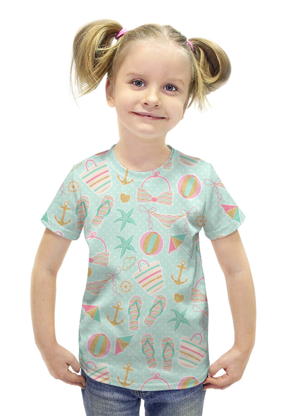 Заказать детскую футболку в Москве. Футболка с полной запечаткой для девочек пляж моря от THE_NISE  - готовые дизайны и нанесение принтов.