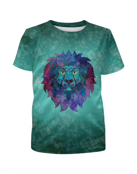Заказать детскую футболку в Москве. Футболка с полной запечаткой для девочек Яркий лев от Ordwen - готовые дизайны и нанесение принтов.