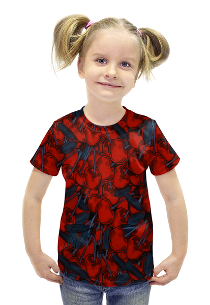 Заказать детскую футболку в Москве. Футболка с полной запечаткой для девочек Вишня от THE_NISE  - готовые дизайны и нанесение принтов.