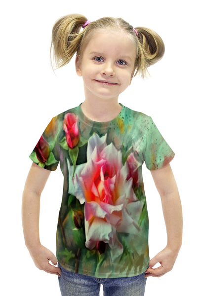 Заказать детскую футболку в Москве. Футболка с полной запечаткой для девочек Цветущие розы от THE_NISE  - готовые дизайны и нанесение принтов.
