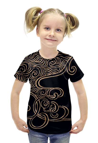 Заказать детскую футболку в Москве. Футболка с полной запечаткой для девочек  Золотой узор от THE_NISE  - готовые дизайны и нанесение принтов.