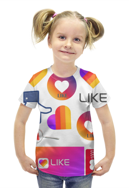 Заказать детскую футболку в Москве. Футболка с полной запечаткой для девочек Лайк Likee Тик Ток от MariYang  - готовые дизайны и нанесение принтов.