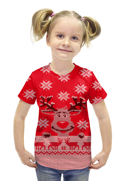Заказать детскую футболку в Москве. Футболка с полной запечаткой для девочек Олень от weeert - готовые дизайны и нанесение принтов.