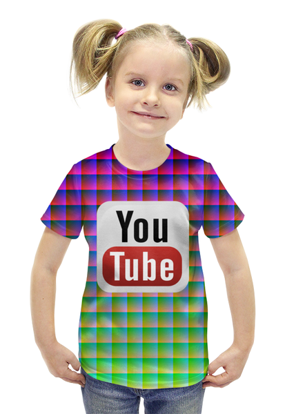 Заказать детскую футболку в Москве. Футболка с полной запечаткой для девочек YouTube от Jimmy Flash - готовые дизайны и нанесение принтов.