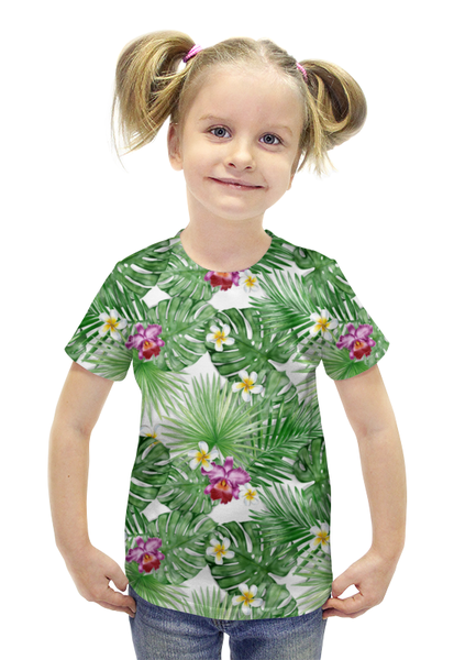 Заказать детскую футболку в Москве. Футболка с полной запечаткой для девочек тропики от THE_NISE  - готовые дизайны и нанесение принтов.