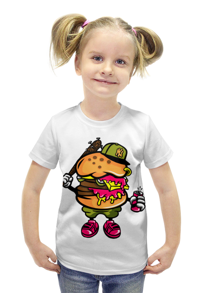 Заказать детскую футболку в Москве. Футболка с полной запечаткой для девочек бургер ( гамбургер ) от hideo_kojima - готовые дизайны и нанесение принтов.