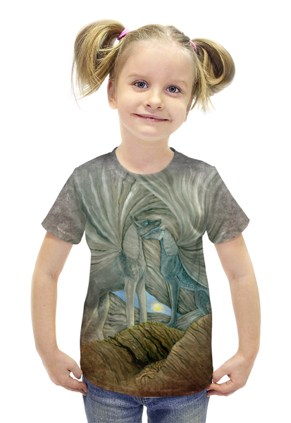 Заказать детскую футболку в Москве. Футболка с полной запечаткой для девочек Волки Хранители Солнца от hontor - готовые дизайны и нанесение принтов.