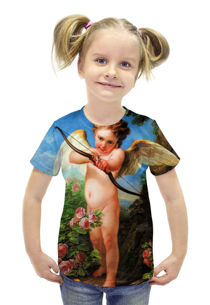 Заказать детскую футболку в Москве. Футболка с полной запечаткой для девочек Амур, стреляющий из лука (Шарль-Андре ван Лоо) от trend - готовые дизайны и нанесение принтов.