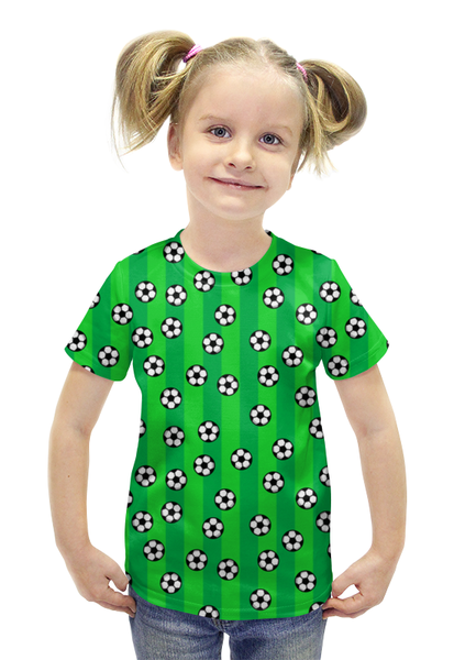 Заказать детскую футболку в Москве. Футболка с полной запечаткой для девочек Футбольные мячи от T-shirt print  - готовые дизайны и нанесение принтов.