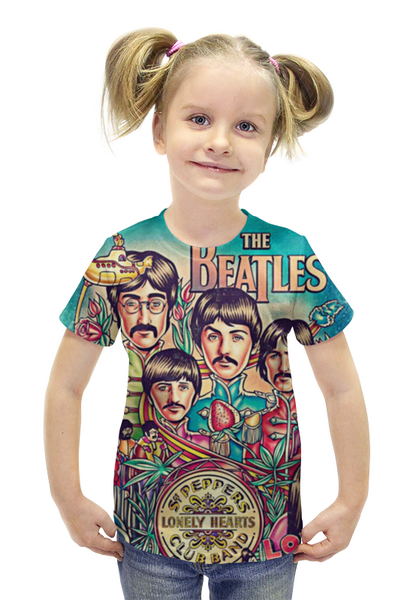 Заказать детскую футболку в Москве. Футболка с полной запечаткой для девочек The Beatles от J K - готовые дизайны и нанесение принтов.