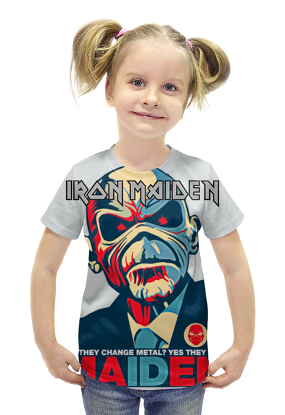 Заказать детскую футболку в Москве. Футболка с полной запечаткой для девочек Iron Maiden Band от Leichenwagen - готовые дизайны и нанесение принтов.