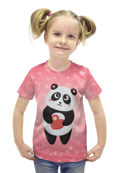 Заказать детскую футболку в Москве. Футболка с полной запечаткой для девочек Панда с сердечком от Ordwen - готовые дизайны и нанесение принтов.