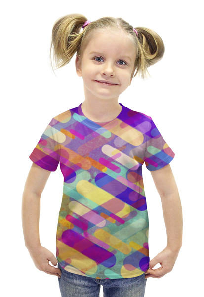 Заказать детскую футболку в Москве. Футболка с полной запечаткой для девочек Разноцветная абстракция от BeliySlon - готовые дизайны и нанесение принтов.