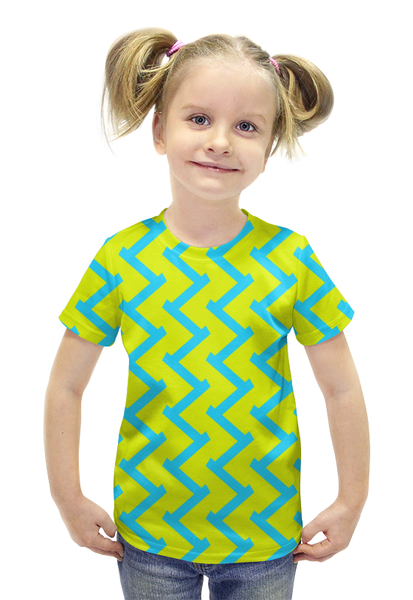 Заказать детскую футболку в Москве. Футболка с полной запечаткой для девочек Желто-голубой узор от THE_NISE  - готовые дизайны и нанесение принтов.