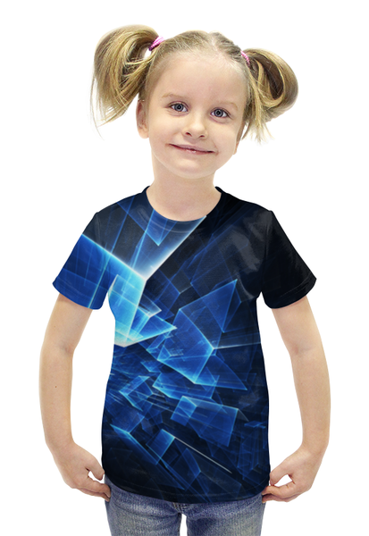 Заказать детскую футболку в Москве. Футболка с полной запечаткой для девочек Неоновые квадраты от galaxy secret - готовые дизайны и нанесение принтов.