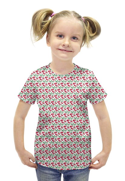 Заказать детскую футболку в Москве. Футболка с полной запечаткой для девочек Вишенки от Amerikanka - готовые дизайны и нанесение принтов.