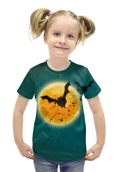 Заказать детскую футболку в Москве. Футболка с полной запечаткой для девочек Ночь хеллоуина от prodesign - готовые дизайны и нанесение принтов.