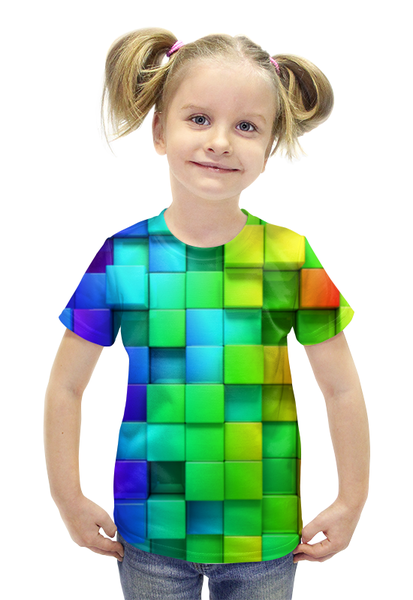 Заказать детскую футболку в Москве. Футболка с полной запечаткой для девочек Кубики от Niq=D - готовые дизайны и нанесение принтов.