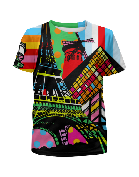 Заказать детскую футболку в Москве. Футболка с полной запечаткой для девочек Paris Pop Art от balden - готовые дизайны и нанесение принтов.