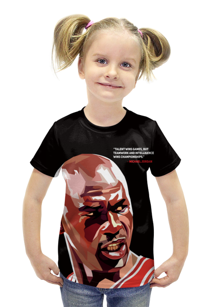 Заказать детскую футболку в Москве. Футболка с полной запечаткой для девочек Майкл Джордан NBA от thegallery - готовые дизайны и нанесение принтов.