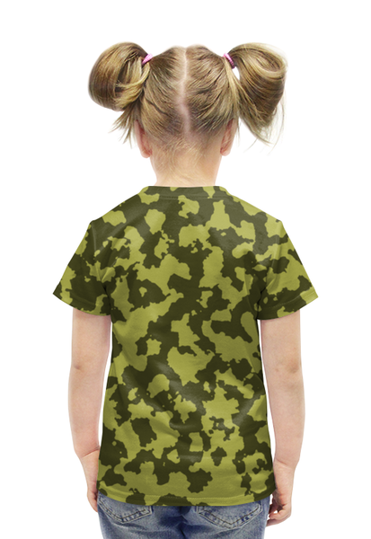 Заказать детскую футболку в Москве. Футболка с полной запечаткой для девочек Зелёный Камуфляж от armyshop - готовые дизайны и нанесение принтов.