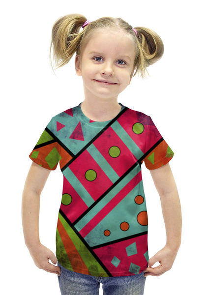 Заказать детскую футболку в Москве. Футболка с полной запечаткой для девочек Яркая геометрия от Ordwen - готовые дизайны и нанесение принтов.