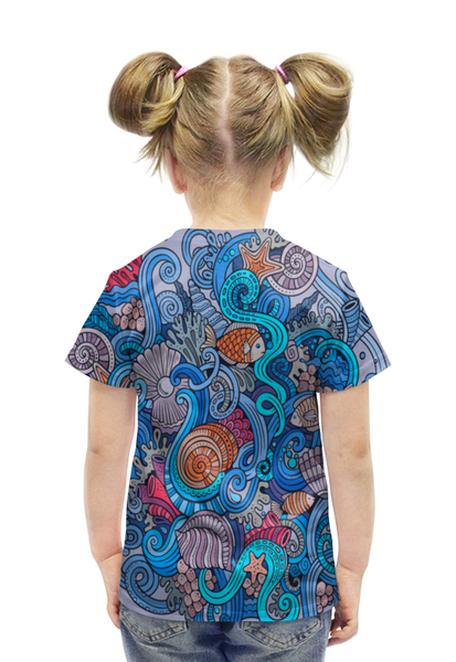 Заказать детскую футболку в Москве. Футболка с полной запечаткой для девочек Морской от THE_NISE  - готовые дизайны и нанесение принтов.