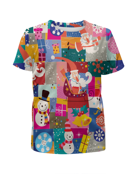 Заказать детскую футболку в Москве. Футболка с полной запечаткой для девочек Санта и подарки от THE_NISE  - готовые дизайны и нанесение принтов.