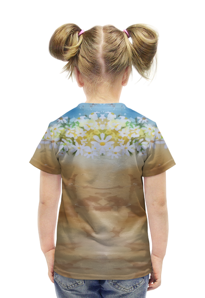 Заказать детскую футболку в Москве. Футболка с полной запечаткой для девочек Котик с ромашками (1) от T-shirt print  - готовые дизайны и нанесение принтов.
