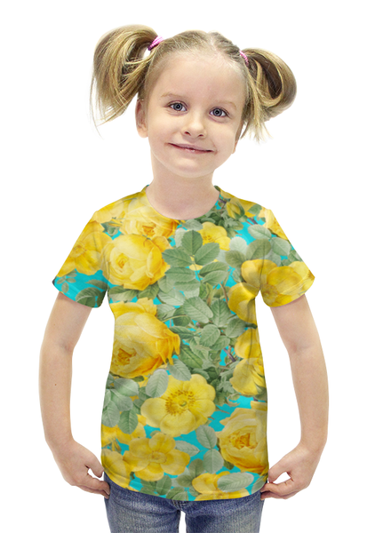 Заказать детскую футболку в Москве. Футболка с полной запечаткой для девочек желтые цветы от THE_NISE  - готовые дизайны и нанесение принтов.