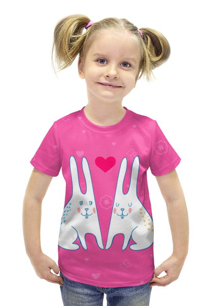 Заказать детскую футболку в Москве. Футболка с полной запечаткой для девочек Милые зайцы от Илья Щеблецов - готовые дизайны и нанесение принтов.