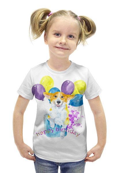 Заказать детскую футболку в Москве. Футболка с полной запечаткой для девочек Солнечная собака. от juliafast77 - готовые дизайны и нанесение принтов.
