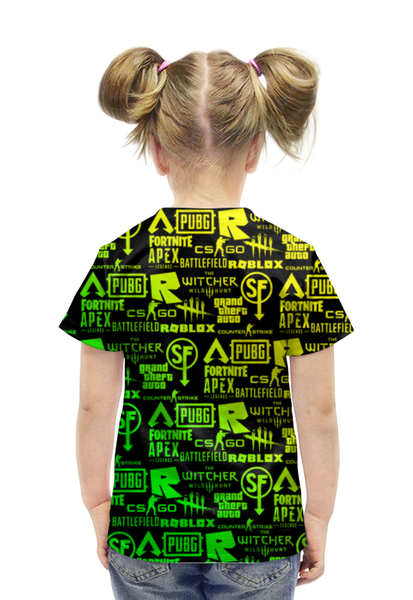 Заказать детскую футболку в Москве. Футболка с полной запечаткой для девочек Логотипы игр от weeert - готовые дизайны и нанесение принтов.