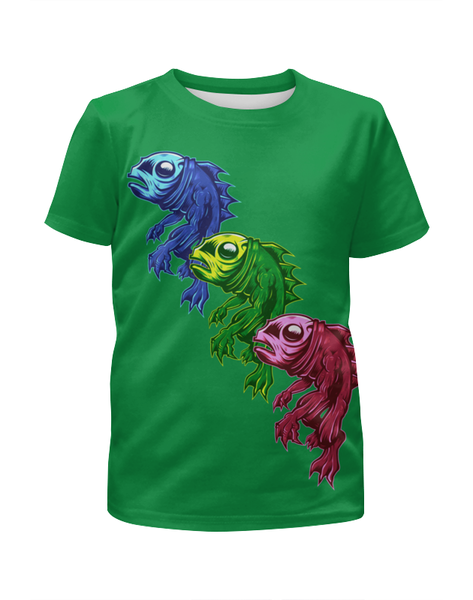 Заказать детскую футболку в Москве. Футболка с полной запечаткой для девочек Три рыбешки от ПРИНТЫ ПЕЧАТЬ  - готовые дизайны и нанесение принтов.
