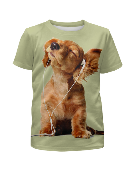 Заказать детскую футболку в Москве. Футболка с полной запечаткой для девочек Собака меломан от ПРИНТЫ ПЕЧАТЬ  - готовые дизайны и нанесение принтов.