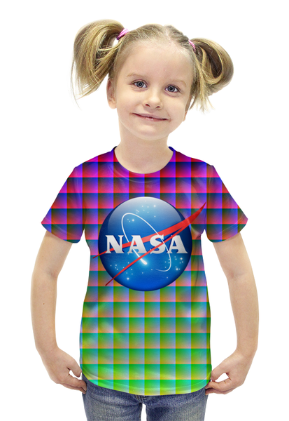 Заказать детскую футболку в Москве. Футболка с полной запечаткой для девочек NASA SPACE от Jimmy Flash - готовые дизайны и нанесение принтов.