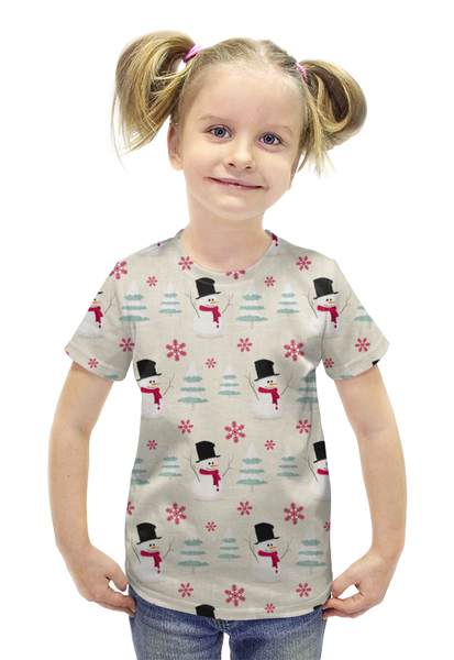 Заказать детскую футболку в Москве. Футболка с полной запечаткой для девочек снеговик от THE_NISE  - готовые дизайны и нанесение принтов.