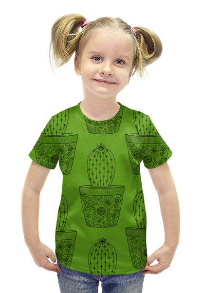 Заказать детскую футболку в Москве. Футболка с полной запечаткой для девочек кактусы от THE_NISE  - готовые дизайны и нанесение принтов.