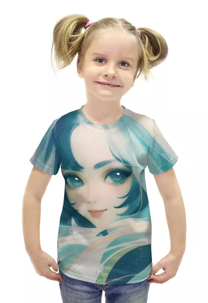 Заказать детскую футболку в Москве. Футболка с полной запечаткой для девочек Девушка с голубыми волосами от Anstey  - готовые дизайны и нанесение принтов.