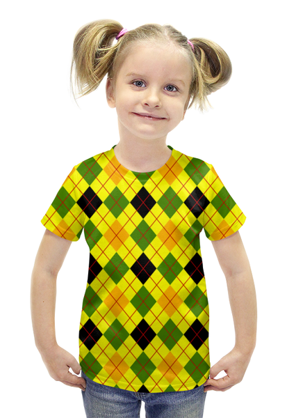 Заказать детскую футболку в Москве. Футболка с полной запечаткой для девочек Клетка желтая от THE_NISE  - готовые дизайны и нанесение принтов.